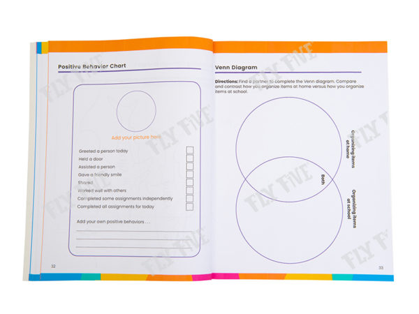 The book is open on the page 'positive behavior chart.'