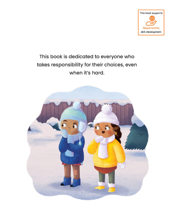 Preview page with illustration of two girls and text "This book is dedicated to everyone who takes responsibility for their choices, even when it's hard."
